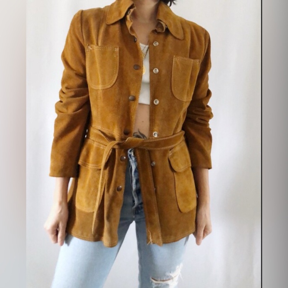 Vintage Brown Suede Belted Jacket